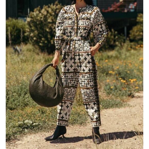 Cleobella Pants - Cleobella Nadia Art Deco Print Organic Cotton Jumpsuit Size Medium